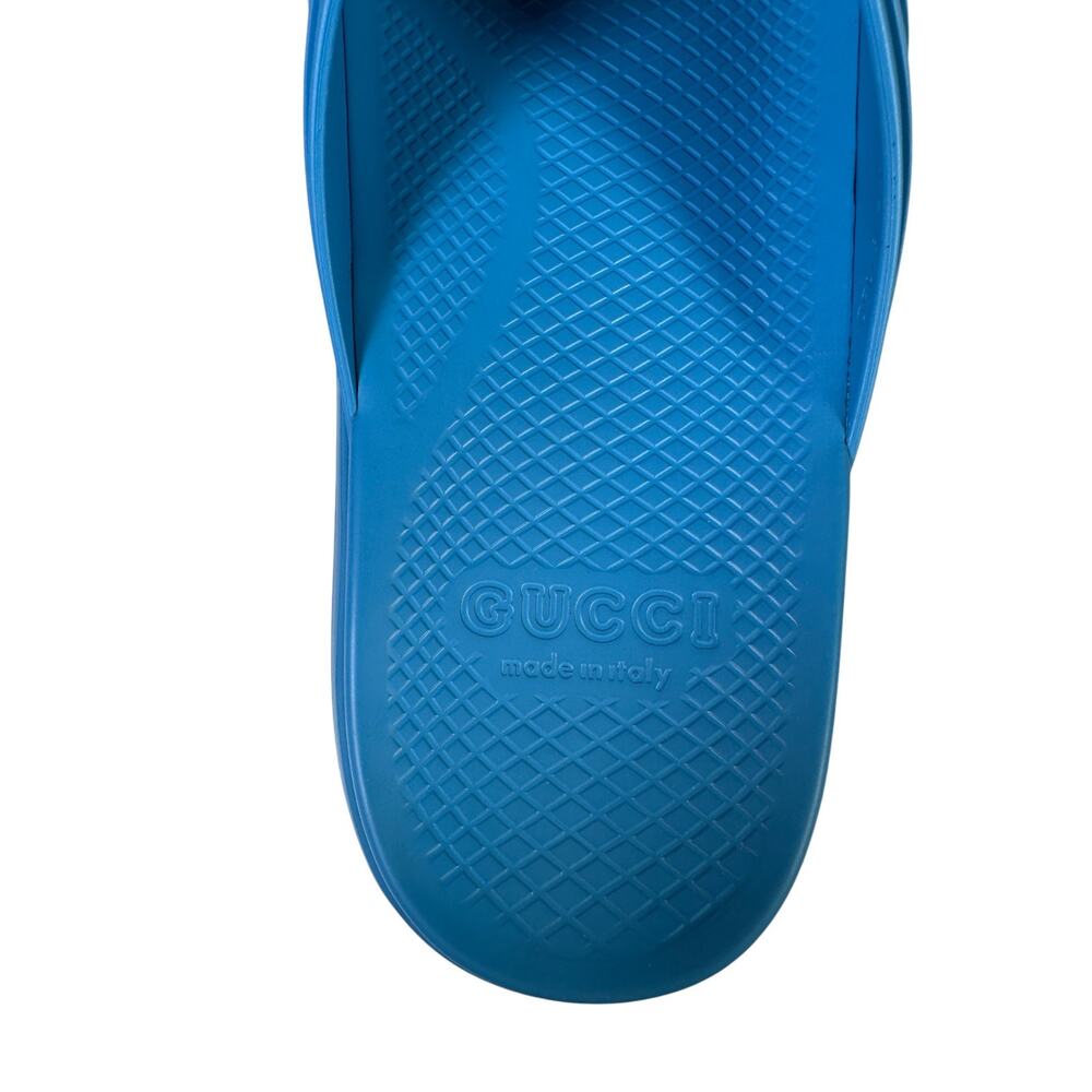 NIB Gucci Rubber Slide Sandals Blue with White GG Logo UK8 US8.5 - Picture 5 of 9